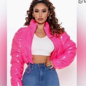 Fashion Nova Bubblegum Pink Barbie Puffer Zip Front Jacket